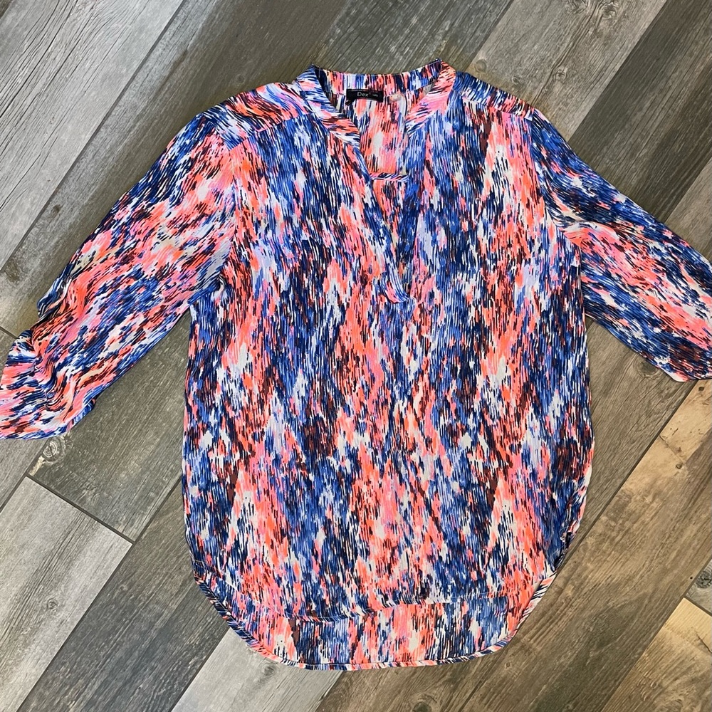 Dex pink blue and white printed blouse